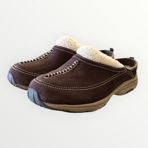 Easy Spirit Estravelwind 7.5M Slip On Clogs Mules Brown Suede Leather Sherpa